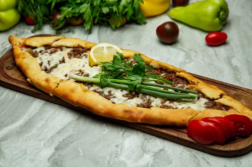 Pide with cheese and meat